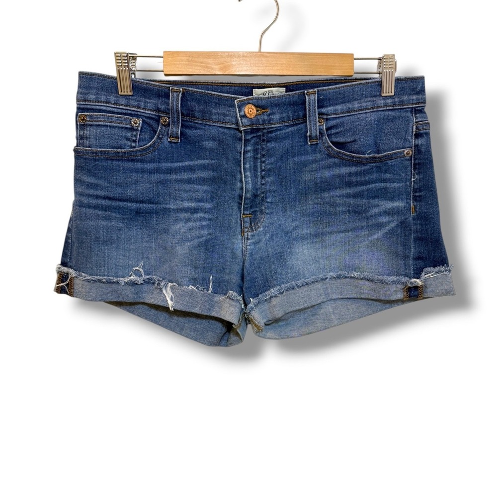 J.Crew Denim Shorts Womens 30 Blue Medium Wash Cutoff Frayed Cuffed Hem E7594